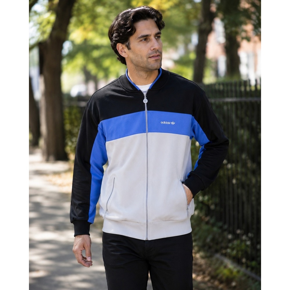 Vintage Adidas Originals Track Jacket Men's XL Black Blue Gray Full Zip Taiwan
